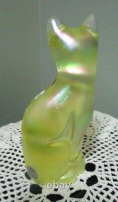 Fenton Art Glass Hand Painted Stylized Cat 2001 Topaz Opalescent Lily Trail Line