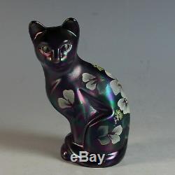 Fenton Art Glass Iridescent Sitting Cat Kitten Hand Painted Signed