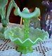 Fenton Art Glass Key Lime Opalescent One Horn Epergne 2010