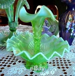 Fenton Art Glass Key Lime Opalescent One Horn Epergne 2010