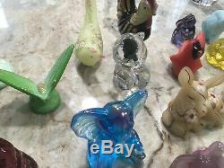Fenton Art Glass Lot. Vintage Signed Animals. Colored, Opaque, Frosted, Clear