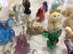 Fenton Art Glass Lot. Vintage Signed Animals. Colored, Opaque, Frosted, Clear