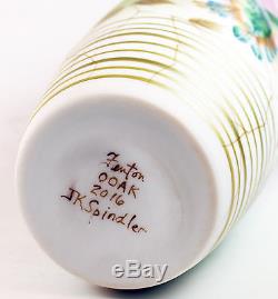 Fenton Art Glass OOAK Aubergine Cased withMilk Glass Handpainted Vase, Signed