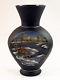 Fenton Art Glass OOAK Black Satin Handpainted Deer Scene Vase