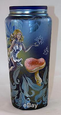 Fenton Art Glass OOAK Favrene Vase Nymphs and Mushrooms Design