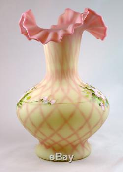 Fenton Art Glass OOAK Handpainted Burmese Vase