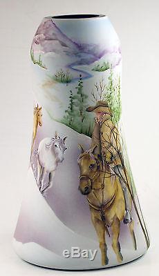 Fenton Art Glass OOAK Handpainted Ruby/Black/Milk Glass Cased Vase
