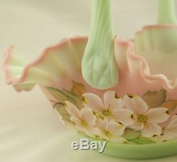 Fenton Art Glass OOAK Lotus Mist Burmese Handpainted Basket