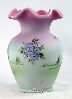 Fenton Art Glass OOAK Lotus Mist Burmese Handpainted Bunny Vase