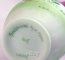 Fenton Art Glass OOAK Lotus Mist Burmese Handpainted Bunny Vase