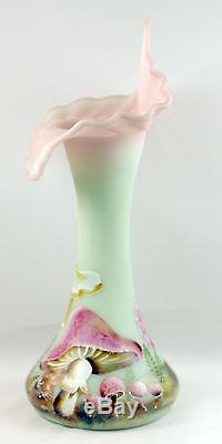 Fenton Art Glass OOAK Lotus Mist Burmese Satin Tulip Vase, Mushrooms/Mice Design