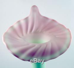 Fenton Art Glass OOAK Lotus Mist Burmese Satin Tulip Vase, Mushrooms/Mice Design