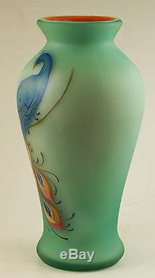 Fenton Art Glass OOAK Milk Glass Vase Cased withRobin's Egg Blue & Marigold Spray
