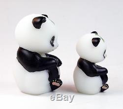 Fenton Art Glass OOAK Panda Bear and Cub Opal Satin Figurine Set