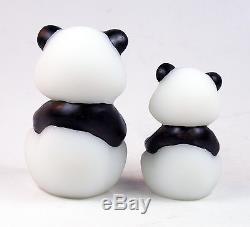 Fenton Art Glass OOAK Panda Bear and Cub Opal Satin Figurine Set