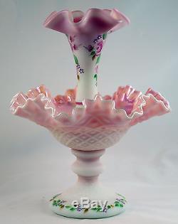 Fenton Art Glass OOAK Rosalene Glass Epergne with Roses Design