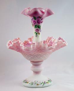 Fenton Art Glass OOAK Rosalene Glass Epergne with Roses Design