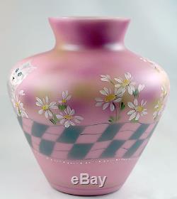 Fenton Art Glass OOAK Rosalene Handpainted Vase