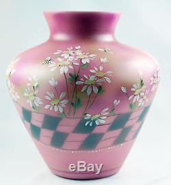 Fenton Art Glass OOAK Rosalene Handpainted Vase
