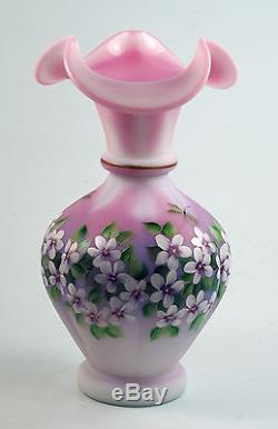 Fenton Art Glass OOAK Rosalene Melon Vase Dragonflies & Floral Design