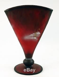Fenton Art Glass OOAK Ruby Satin Fan Vase