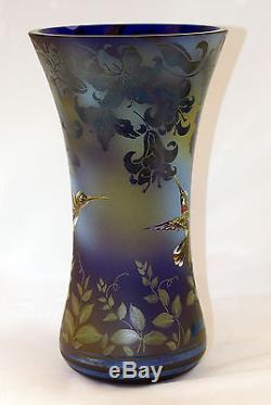 Fenton Art Glass OOAK Sandcarved/Handpainted Hummingbird Theme Favrene Vase