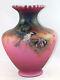 Fenton Art Glass OOAK Wild Rose Cased Glass Vase