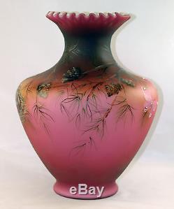 Fenton Art Glass OOAK Wild Rose Cased Glass Vase