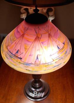 Fenton Art Glass Ooak Martha Reynolds Burmese Lamp Painted Desert Scene