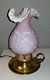 Fenton Art Glass Pink Overlay Wild Rose and Bowknot Lamp Cased