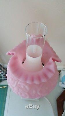 Fenton Art Glass Pink Satin EMBOSSED POPPY Student Desk Lamp Heavy Marble Base