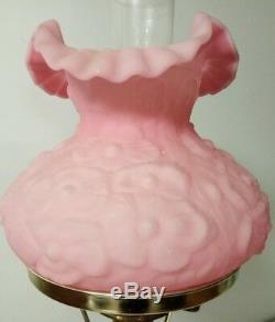 Fenton Art Glass Pink Satin EMBOSSED POPPY Student Desk Lamp with Marble Base