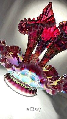 Fenton Art Glass Plum Opalescent Thumbprint Epergne NIB