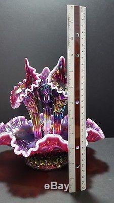 Fenton Art Glass Plum Opalescent Thumbprint Epergne NIB