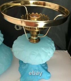 Fenton Art Glass Poppy Blue Satin Student Lamp Vintage Glass Base