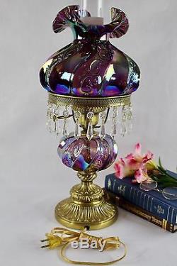 Fenton Art Glass Purple Amethyst Carnival Glass Student Electric Table Lamp