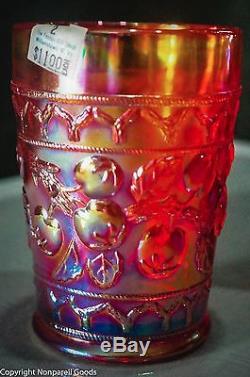 Fenton Art Glass Red Carnival Apple Tree Pitcher & Tumbler Set w Original Labels