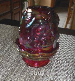 Fenton Art Glass Red Carnival Atlantis Fairy Light Lamp 2001 Le