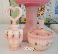 Fenton Art Glass Rosalene Satin Sample Perfume Bottle &trinket Lidded Dish Ooak