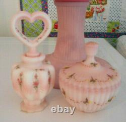 Fenton Art Glass Rosalene Satin Sample Perfume Bottle &trinket Lidded Dish Ooak