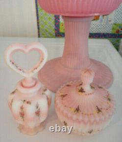 Fenton Art Glass Rosalene Satin Sample Perfume Bottle &trinket Lidded Dish Ooak