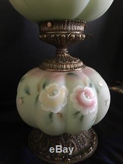 Fenton Art Glass Rose Nectar on Lotus Mist, Burmese Lamp