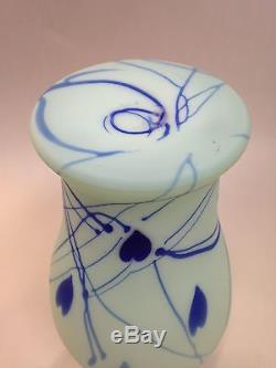 Fenton Art Glass willow green and cobalt 8 Hanging Hearts vase by Dave Fetty
