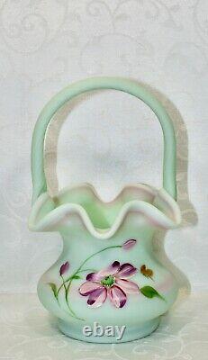 Fenton, Basket, Lotus Mist Burmese Glass, Hand Decorated