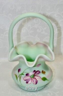 Fenton, Basket, Lotus Mist Burmese Glass, Hand Decorated