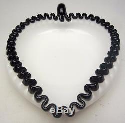 Fenton Black Ebony Crest 7333BC Heart Handled Nappy Tight Crimped made in 1960's