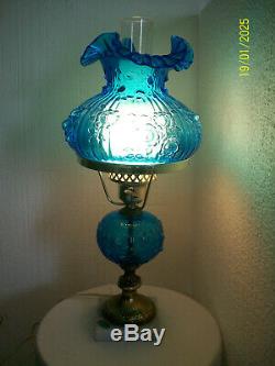Fenton Blue Cabbage Rose Student Lamp