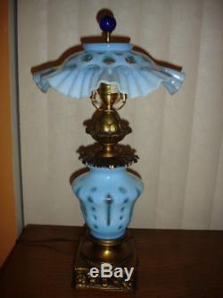 Fenton Blue Coin Dot Opalescent Lamp Grandmother Style (1-2)