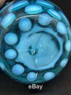 Fenton Blue French Opal Water Set Pitcher Tumblers Reverse Coin Spot Dot 12X