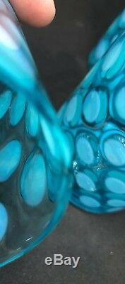Fenton Blue French Opal Water Set Pitcher Tumblers Reverse Coin Spot Dot 12X